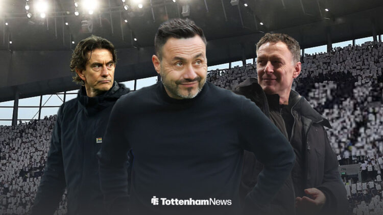 Roberto De Zerbi grimaces, with Chris Sutton and Thomas Frank behind him