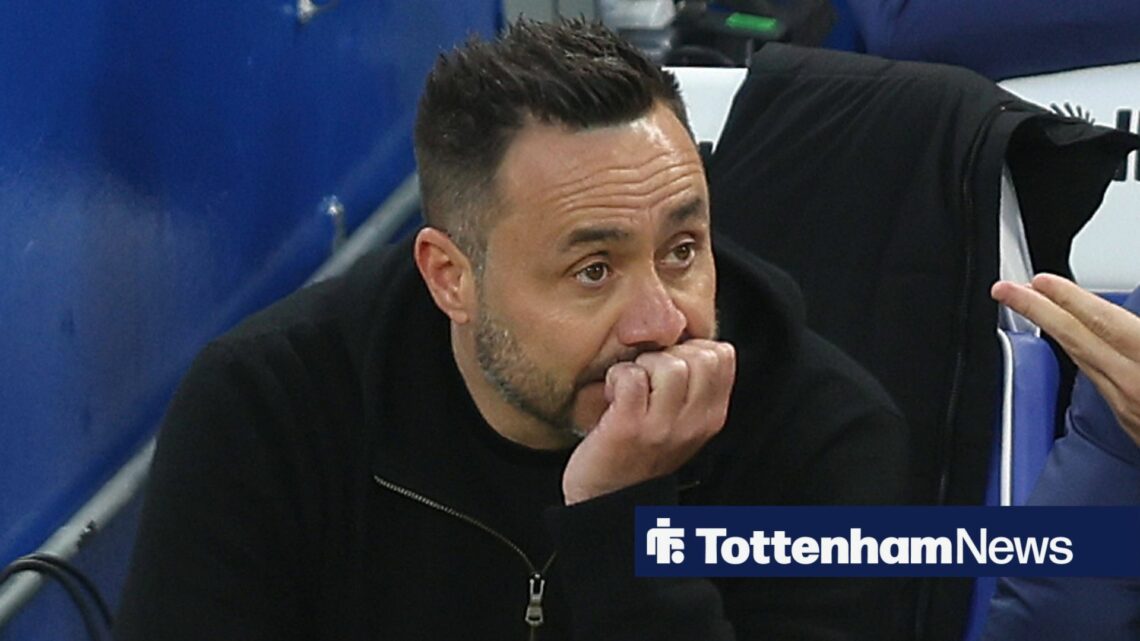 Roberto De Zerbi looking worried on the sideline at Tottenham