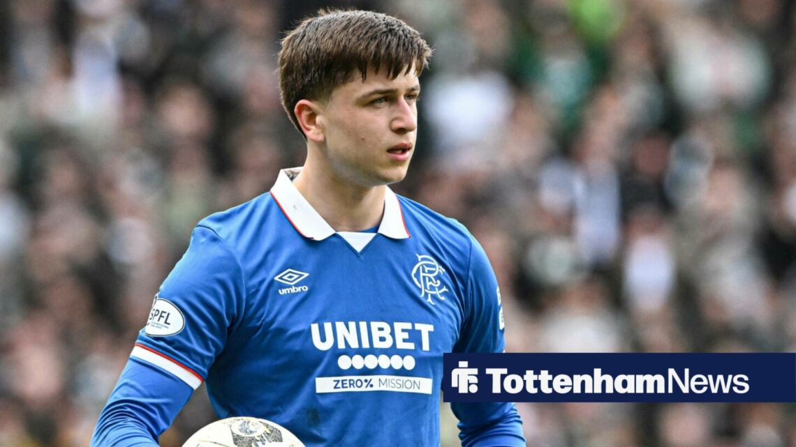 Mikey Moore holding the ball for Rangers