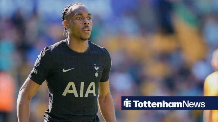 Mathys Tel playing for Tottenham vs Wolves