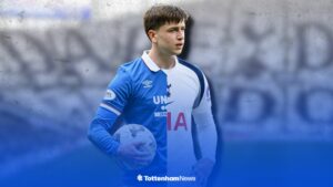 Mikey Moore in a Rangers and Tottenham shirt