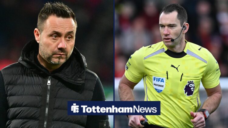 Roberto De Zerbi looking unhappy with Jarred Gillett working as referee