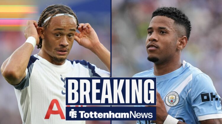 Xavi Simons looking in the direction of Tottenham transfer target, Savinho.