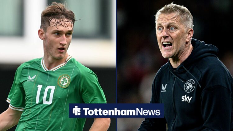 Mason Melia in action for Ireland with Heimir Hallgrimsson looking on as Ireland manager