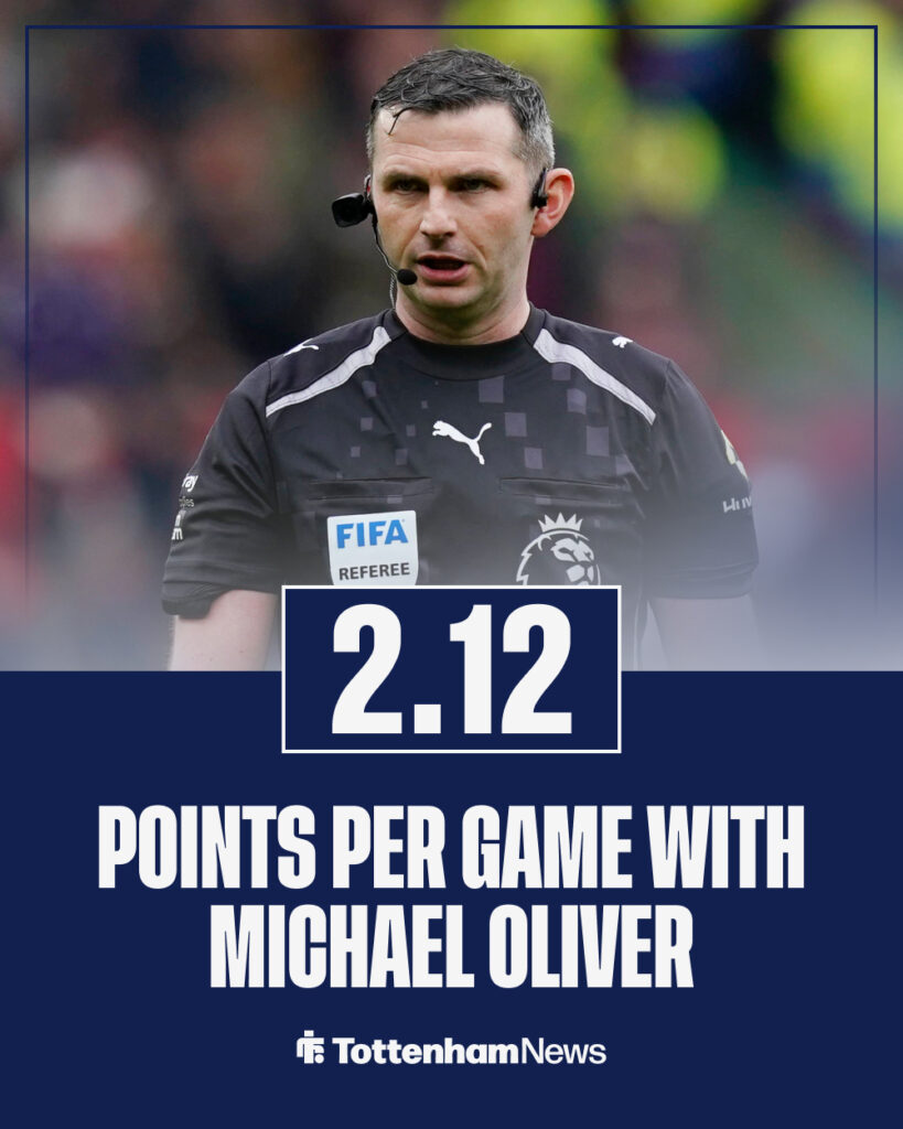Tottenham points per game with Michael Oliver