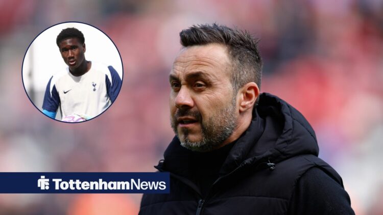 Roberto De Zerbi manager of Tottenham Hotspur prior to kick off during the Sunderland v Tottenham Hotspur, Mikel Jack in training in inset.
