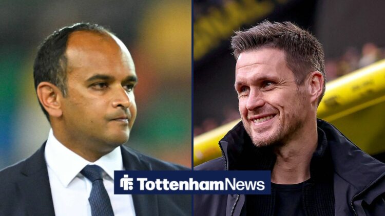 Tottenham executive Vinai Venkatesham, Sebastian Kehl attends Borussia Dortmund vs Hamburg.