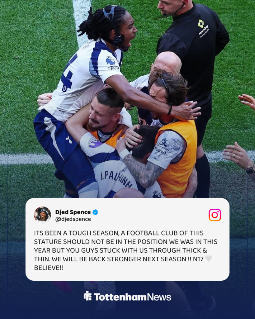 Djed Spence's Instagram post after Tottenham win vs Everton