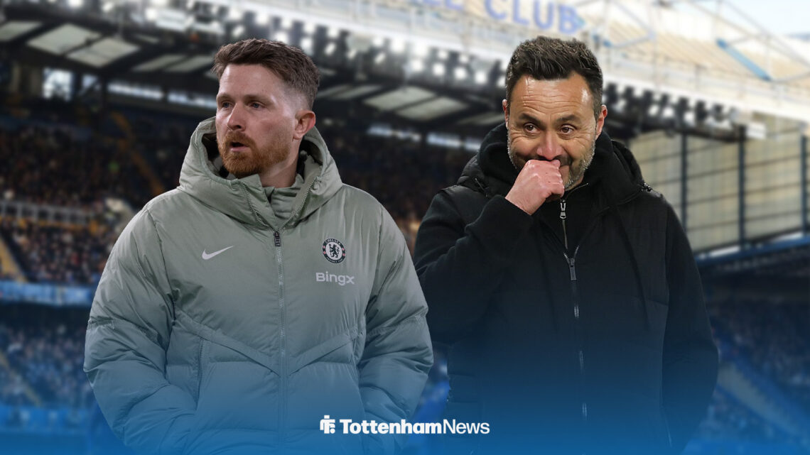 Callum McFarlane and Roberto De Zerbi infront of a Stamford Bridge background.