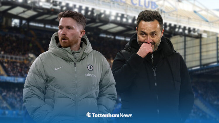Callum McFarlane and Roberto De Zerbi infront of a Stamford Bridge background.