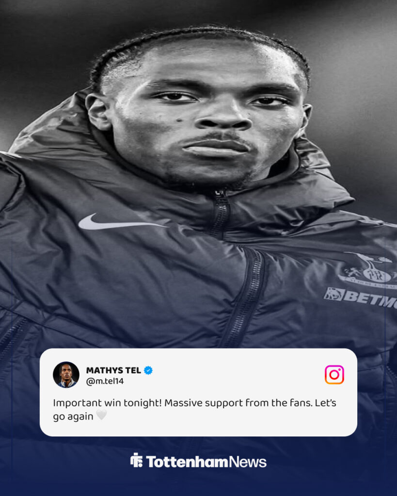 Mathys Tel's Instagram post after Tottenham's win vs Aston Villa