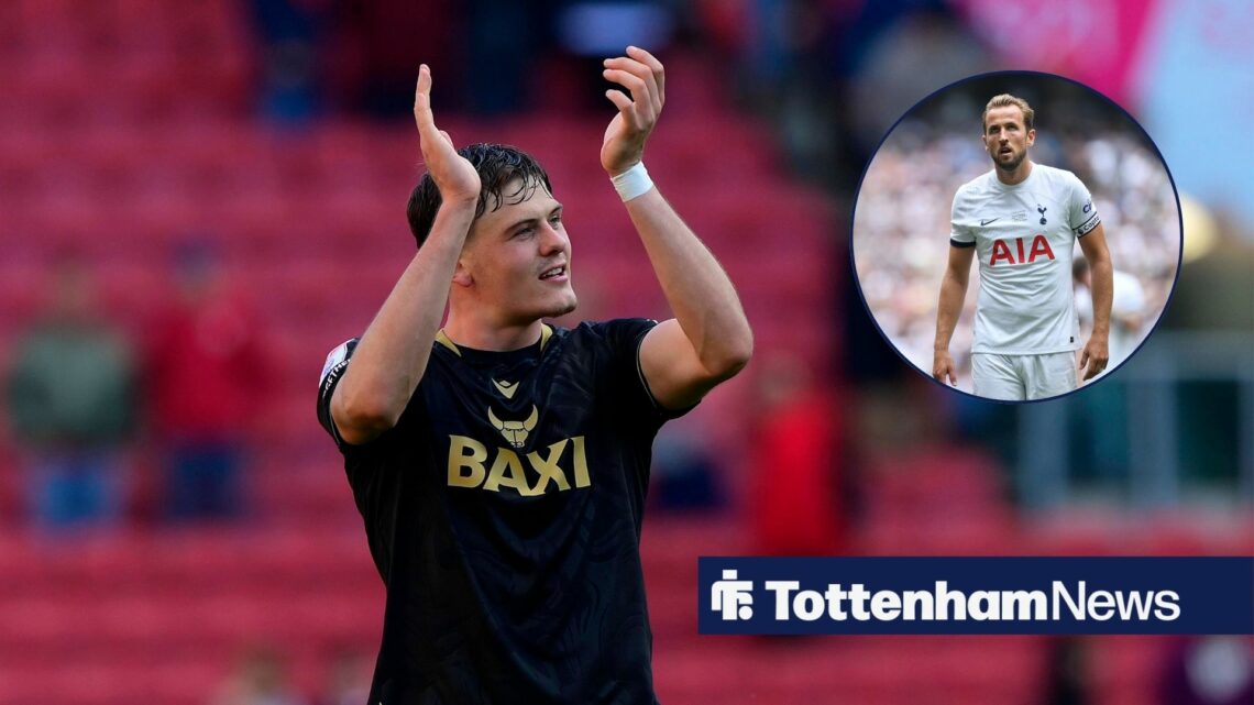 Will Lankshear applauding, while looking at a circular inset of Harry Kane.