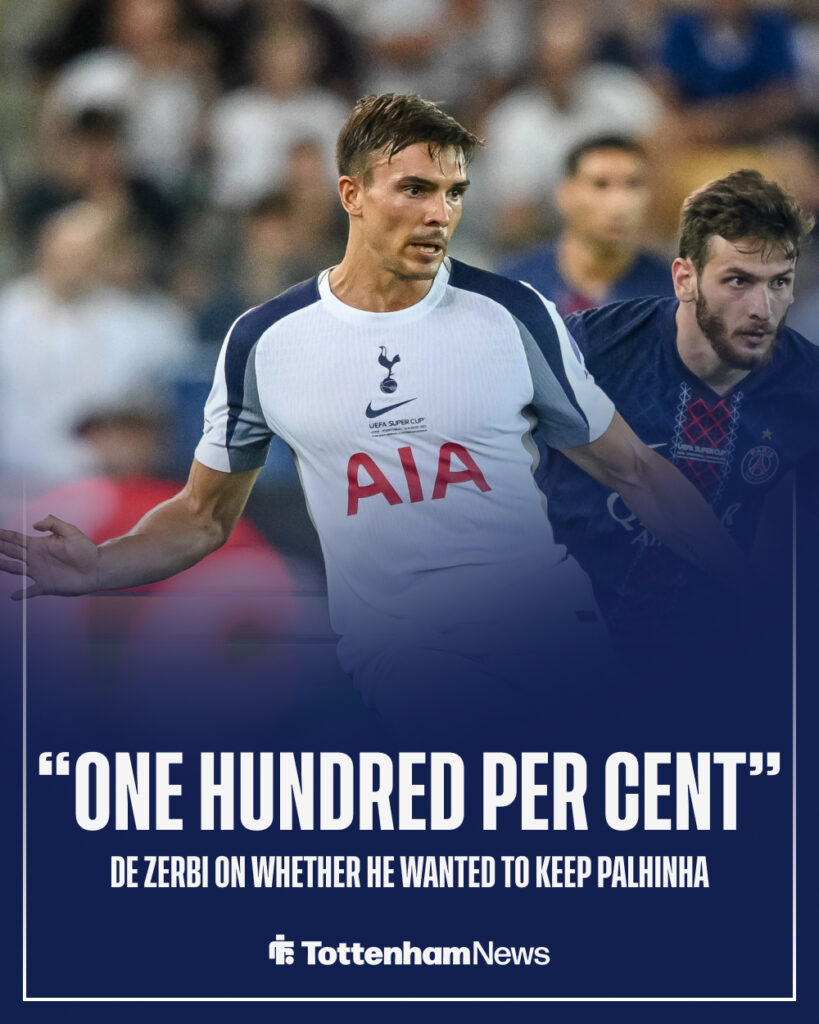Tottenham star oao Palhinha and Khvicha Kvaratskhelia of Paris Saint-Germain battle for the ball during the UEFA Super Cup 2025.